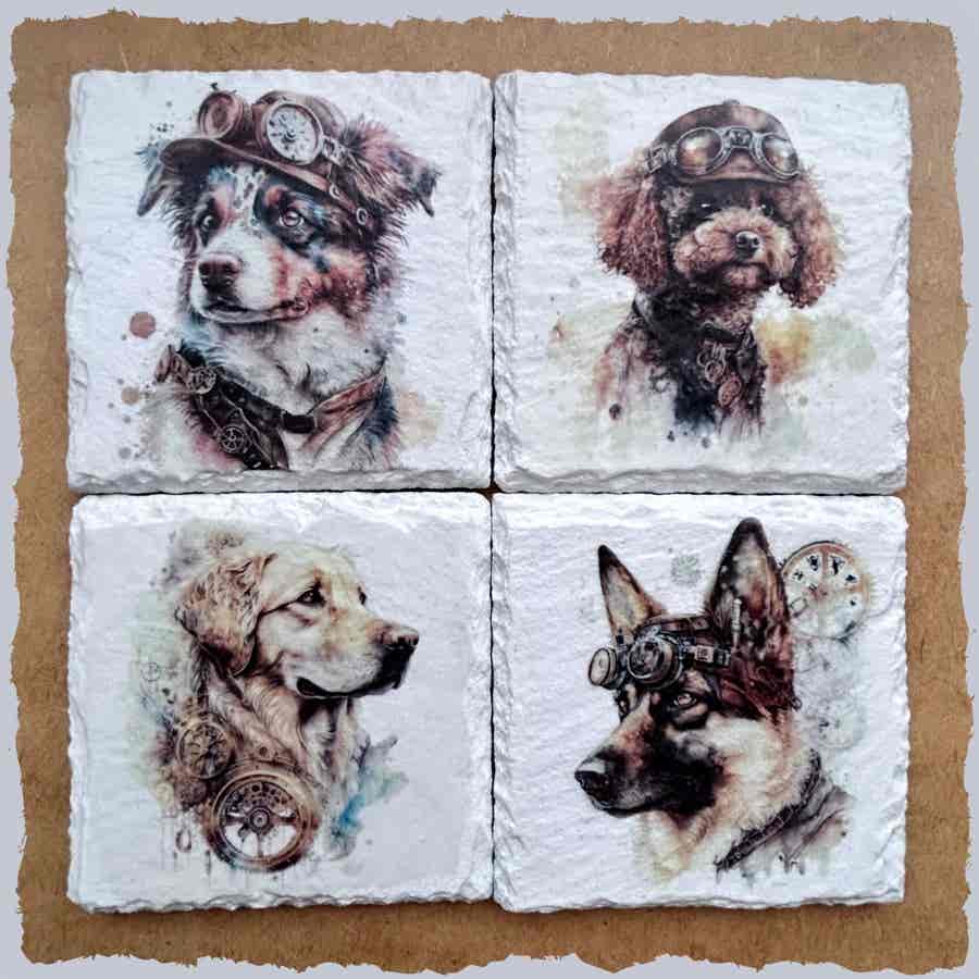 Slate Coasters - Steampunk Water Colour Effect - Dogs 2