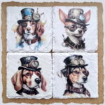 Slate Coasters - Steampunk Water Colour Effect - Dogs 1