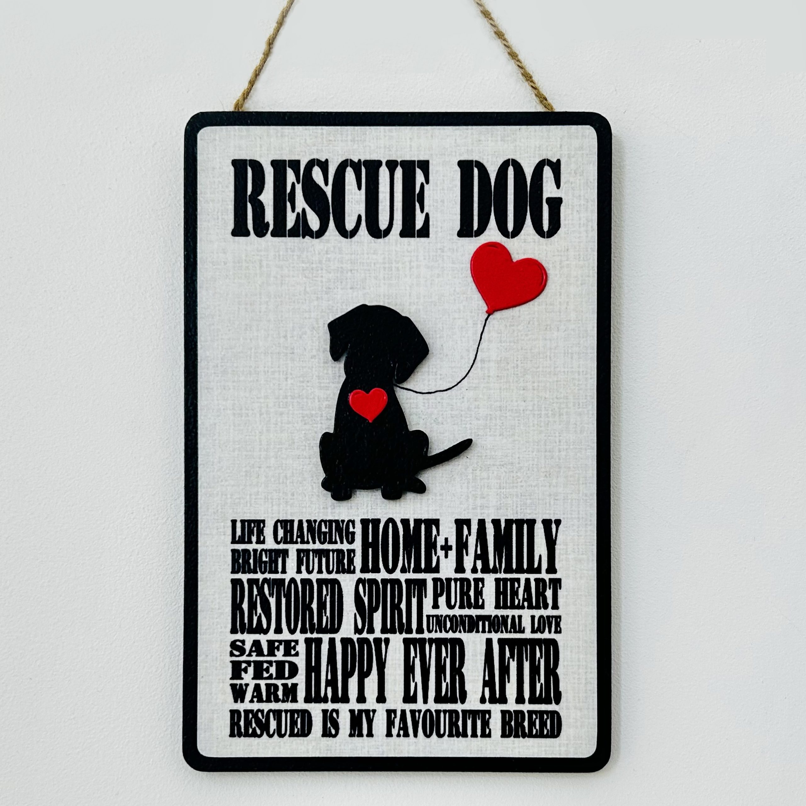 Rescue Dog Typography Plaque - Black